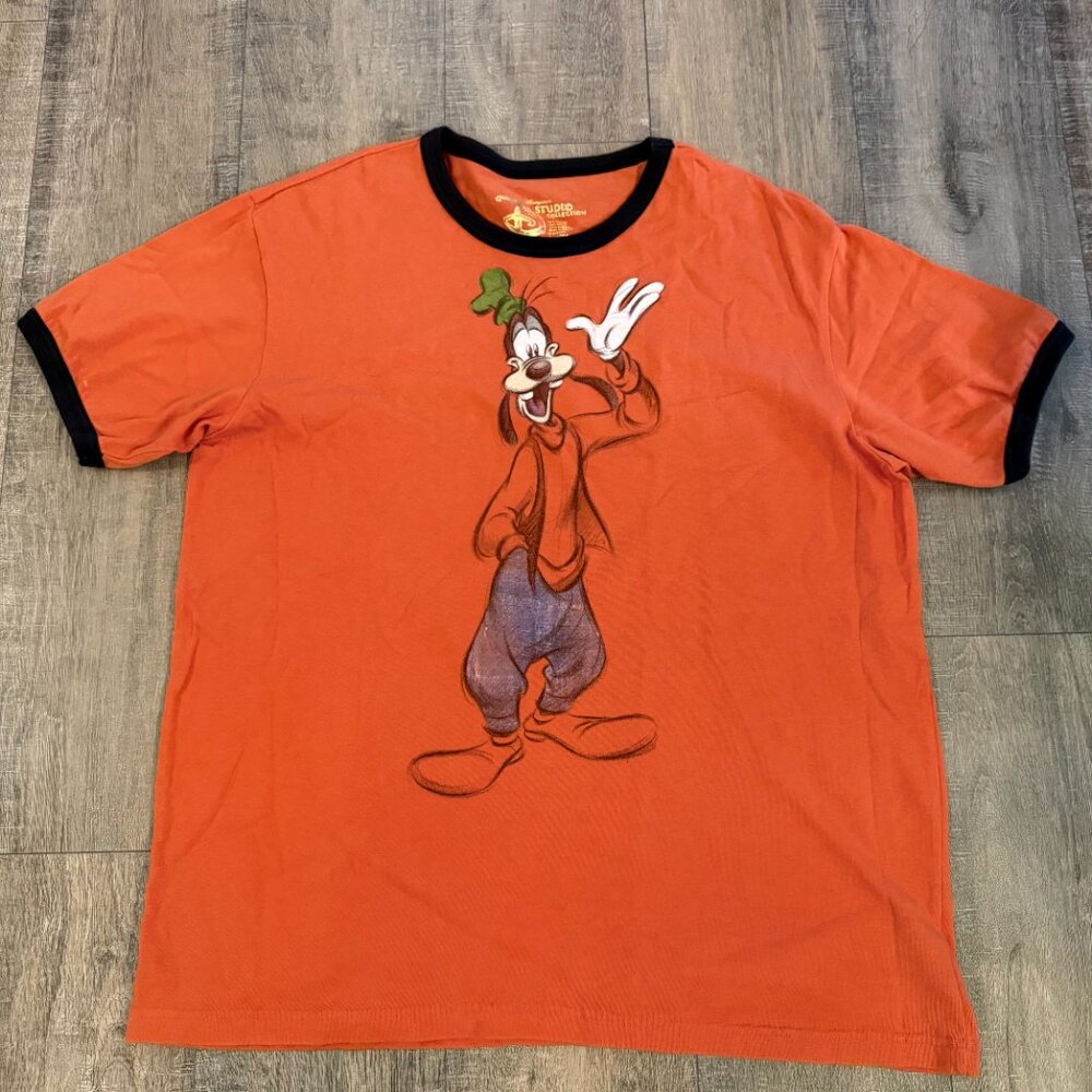 Disney Store Studio Collection Goofy Ringer T-Shirt Cotton Orange Men's XL